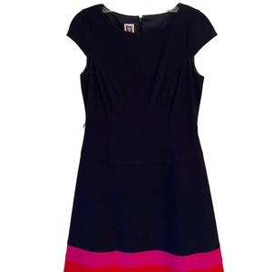 Anne Klein Navy Red Pink Fit and Flare Midi Stripe Dress NWT sz 6 Cap Sleeve